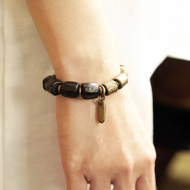 Mythstone Vintage Peace Ebony Wood Copper Beads Bracelet - Image 15