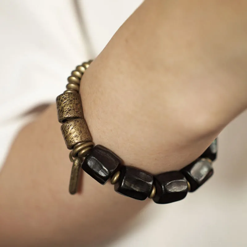 Mythstone Vintage Peace Ebony Wood Copper Beads Bracelet - Image 13