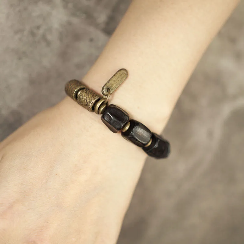 Mythstone Vintage Peace Ebony Wood Copper Beads Bracelet - Image 10
