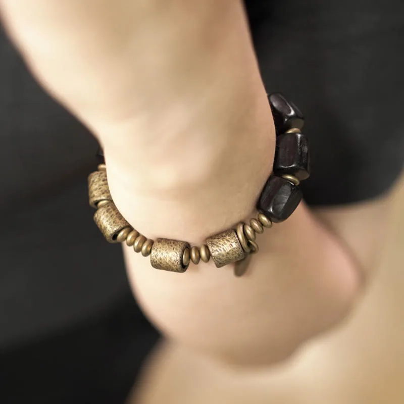 Mythstone Vintage Peace Ebony Wood Copper Beads Bracelet - Image 11