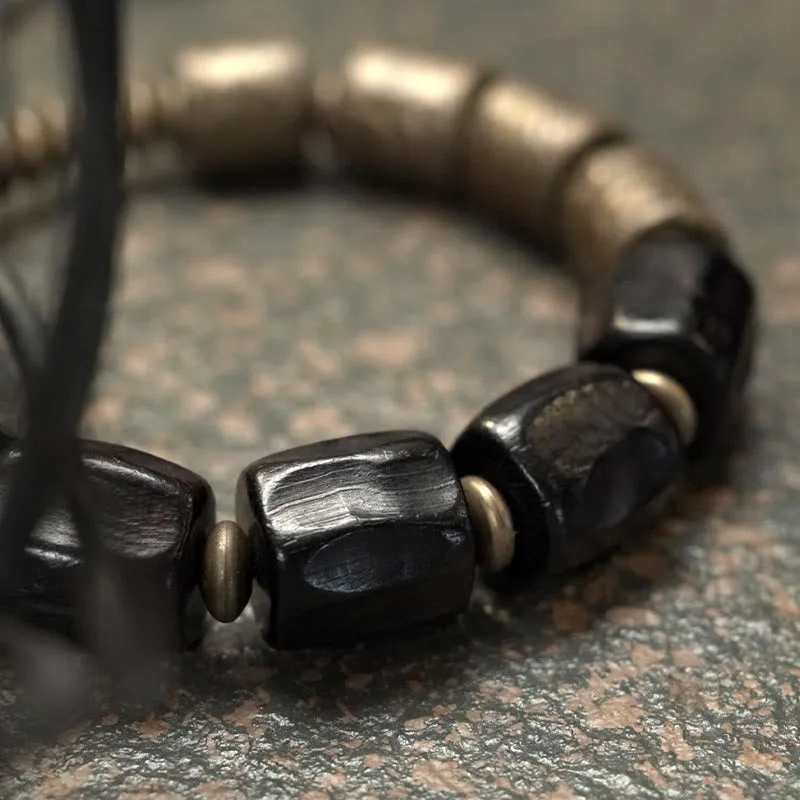 Mythstone Vintage Peace Ebony Wood Copper Beads Bracelet - Image 21