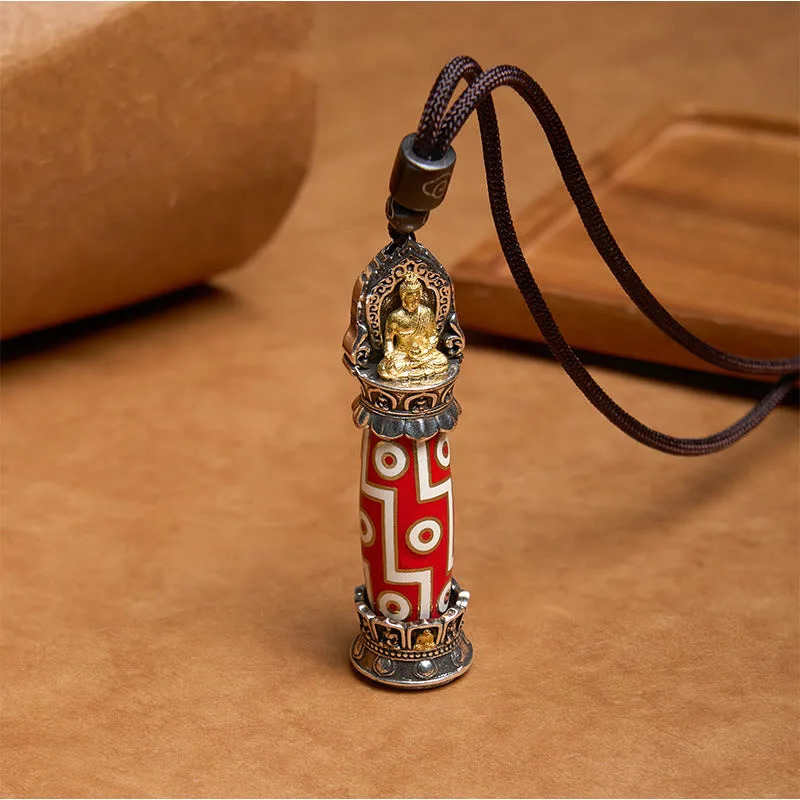 Mythstone Tibetan Medicine Buddha Nine-Eye Dzi Bead Protection Necklace Pendant - Image 6