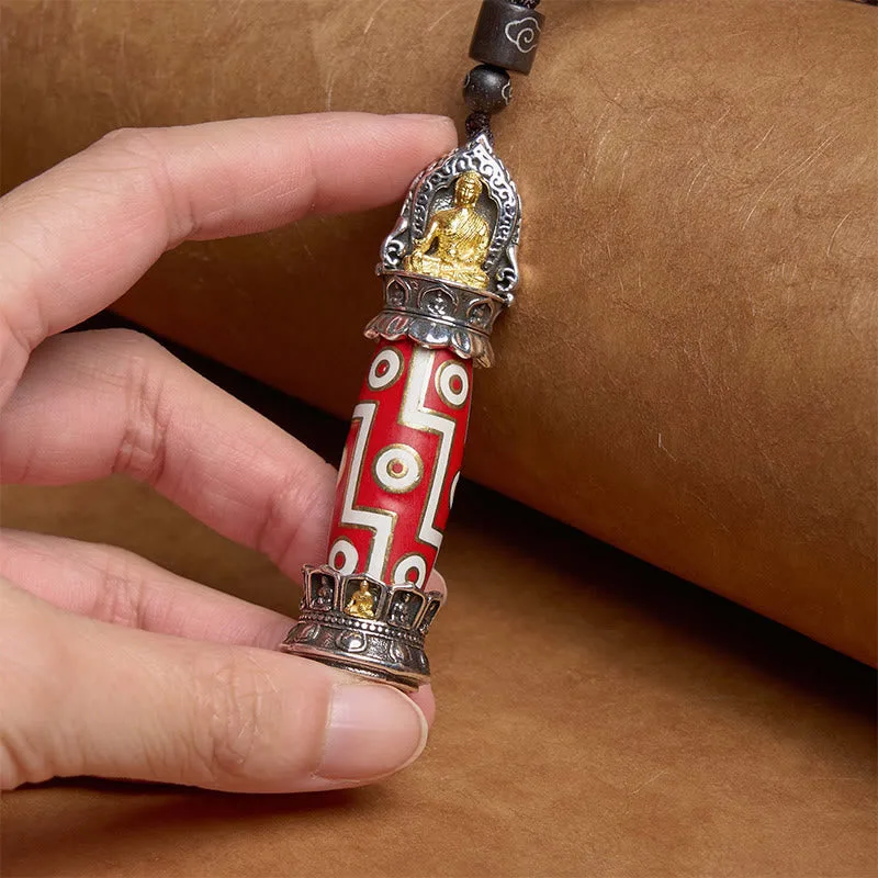 Mythstone Tibetan Medicine Buddha Nine-Eye Dzi Bead Protection Necklace Pendant - Image 8