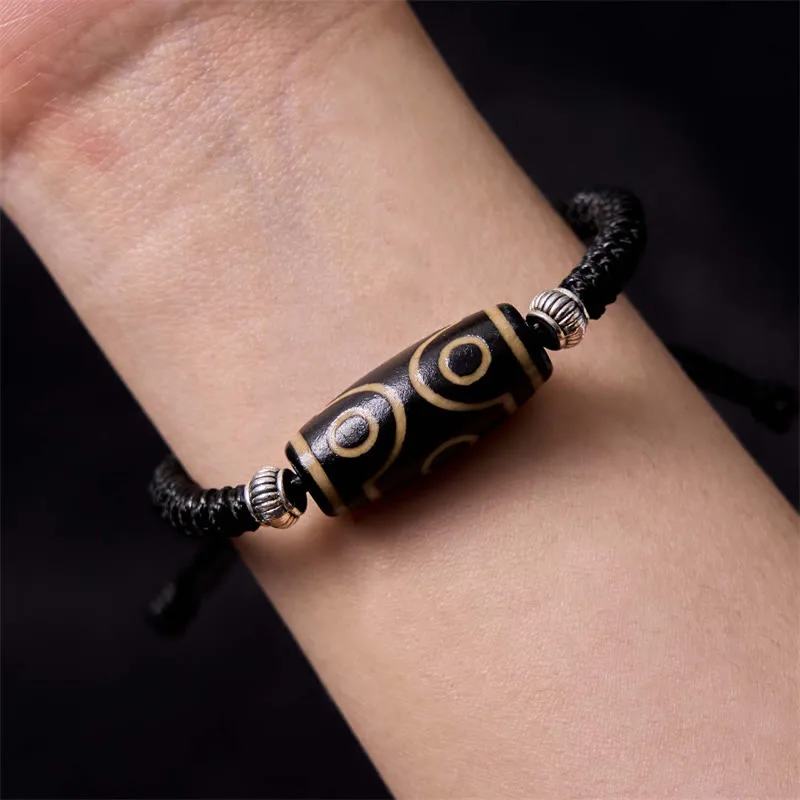 Mythstone Tibetan Nine-Eye Dzi Bead Three-eyed Dzi Bead Wealth Protection Rope Bracelet - Image 25