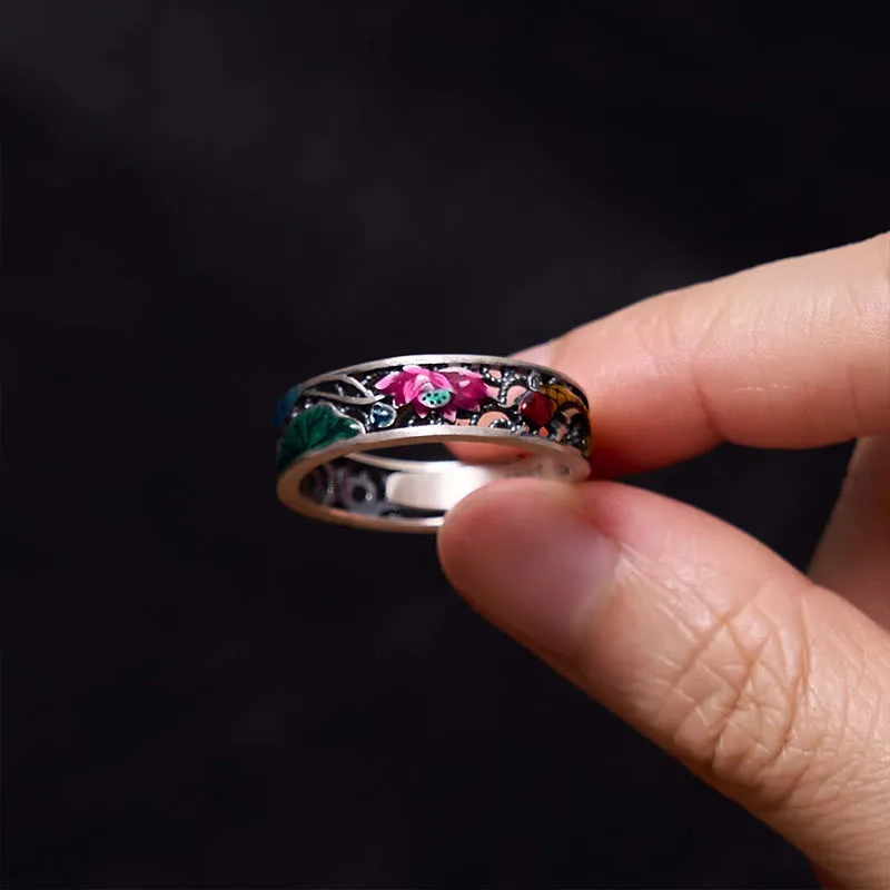 Mythstone 925 Sterling Silver Koi Fish Lotus Luck Everything Goes Well Ring - Image 5