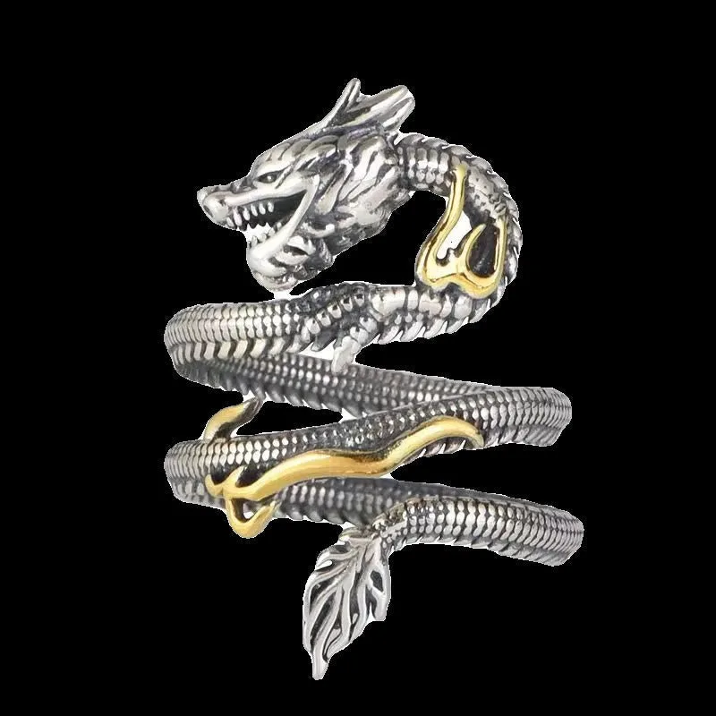 Mythstone Vintage Dragon Pattern Protection Ring - Image 4