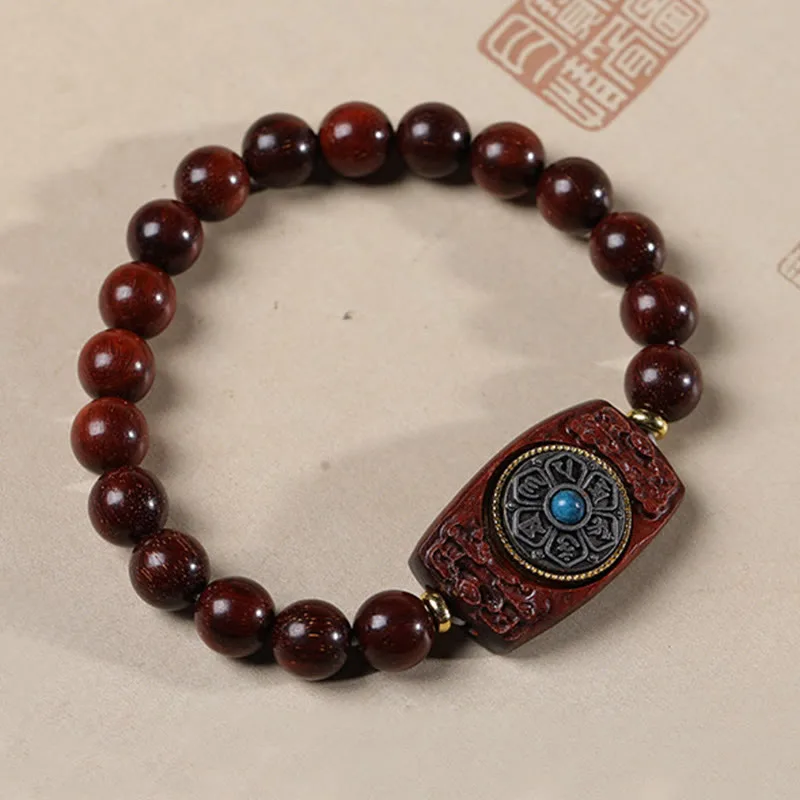 Mythstone Small Leaf Red Sandalwood Green Sandalwood Six True Words Peace Bracelet - Image 9