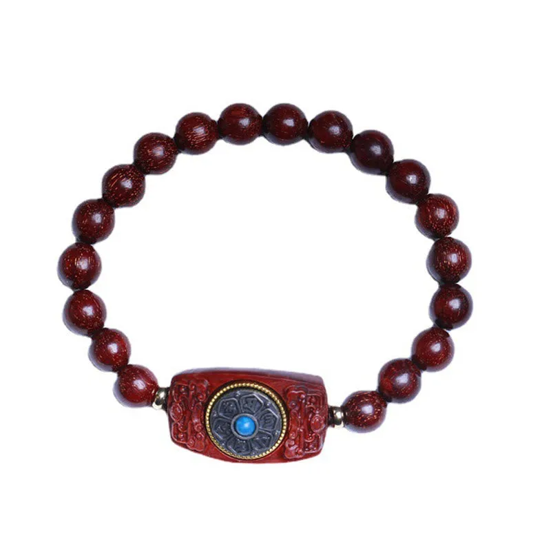 Mythstone Small Leaf Red Sandalwood Green Sandalwood Six True Words Peace Bracelet - Image 11