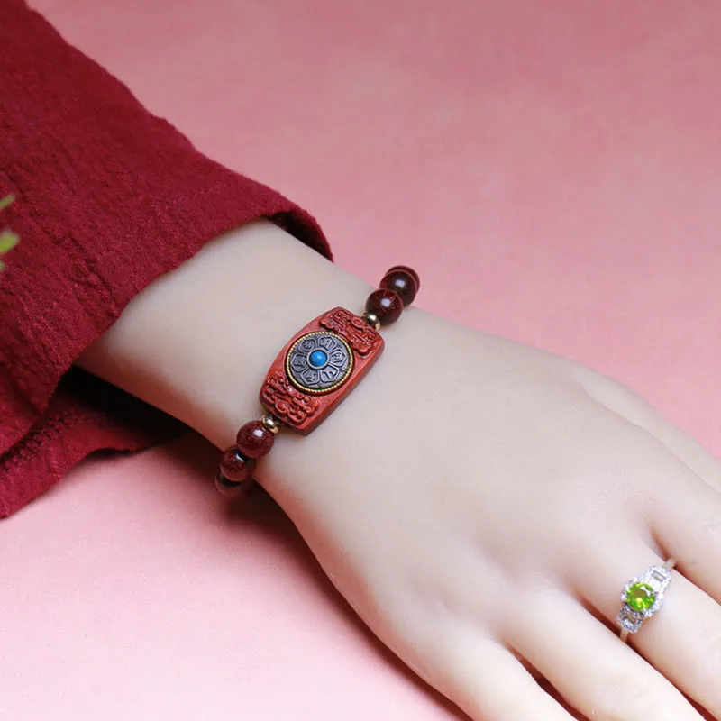 Mythstone Small Leaf Red Sandalwood Green Sandalwood Six True Words Peace Bracelet - Image 5
