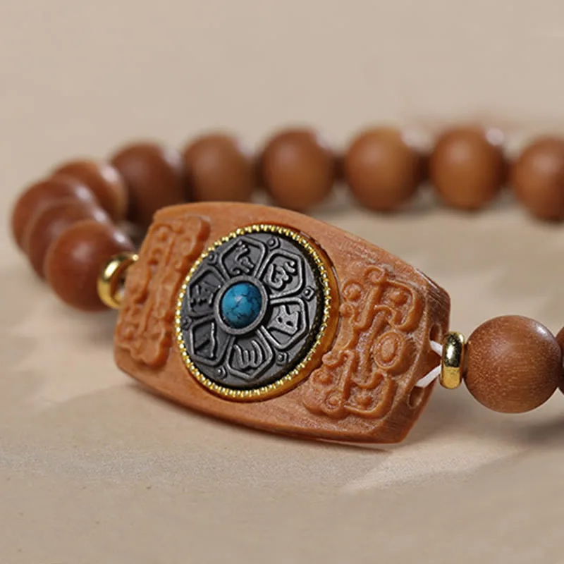 Mythstone Small Leaf Red Sandalwood Green Sandalwood Six True Words Peace Bracelet - Image 15