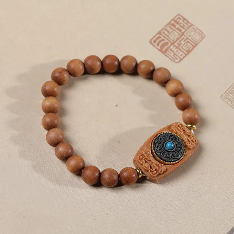 Mythstone Small Leaf Red Sandalwood Green Sandalwood Six True Words Peace Bracelet - Image 12