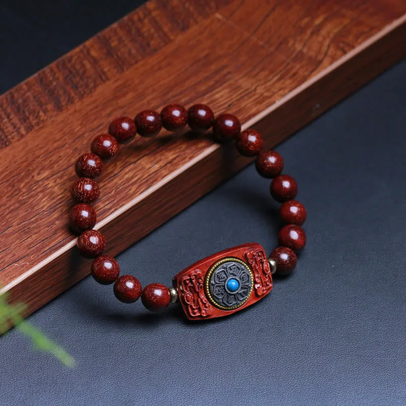 Mythstone Small Leaf Red Sandalwood Green Sandalwood Six True Words Peace Bracelet - Image 4