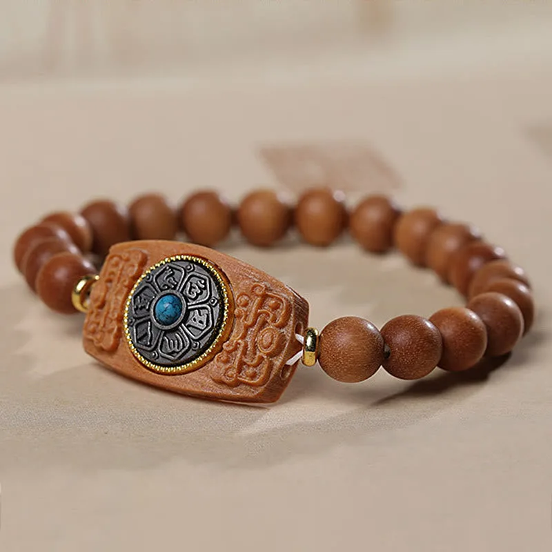 Mythstone Small Leaf Red Sandalwood Green Sandalwood Six True Words Peace Bracelet - Image 13
