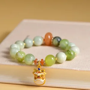 Mythstone Natural Jade Dancing Lion Charm Prosperity Luck Bracelet