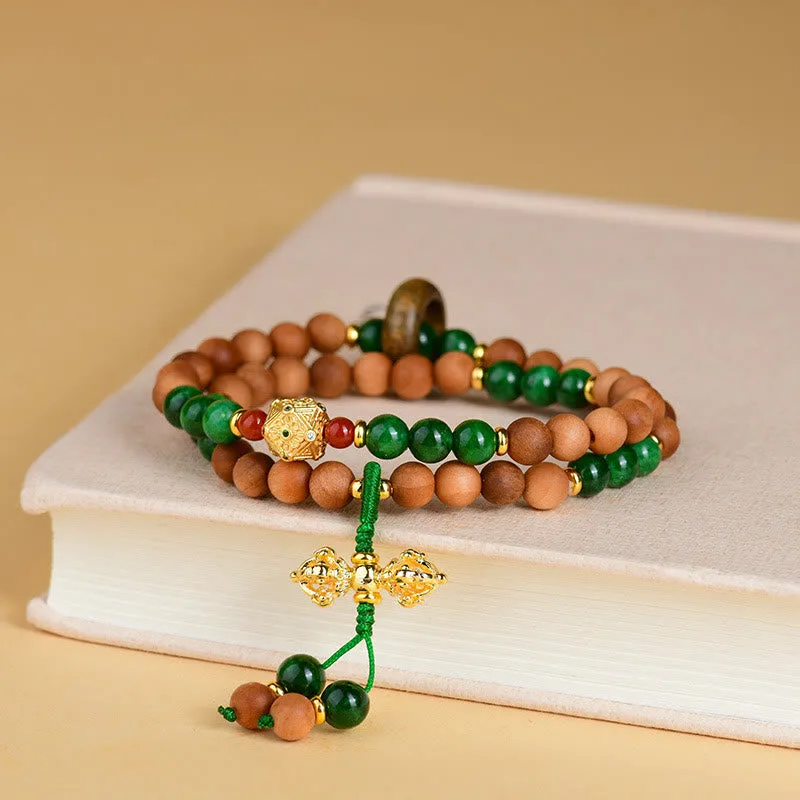 Mythstone Sandalwood Wood Bead Tibet Dorje Vajra Double Twisted Design Protection Healing Bracelet - Image 2