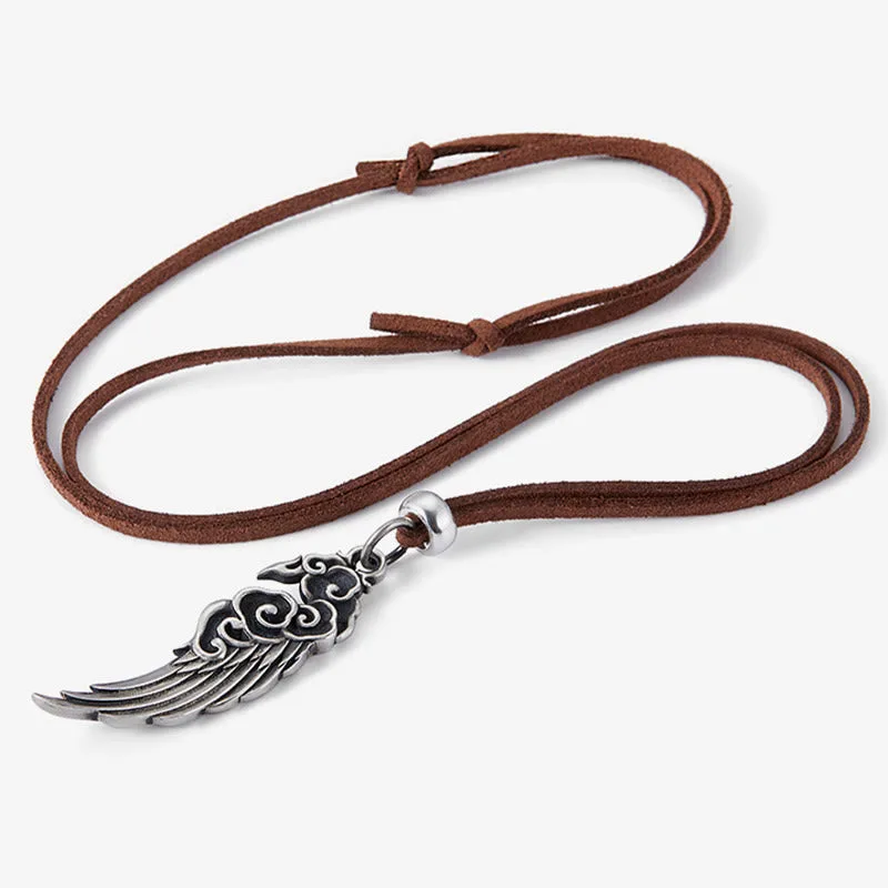 Mythstone 925 Sterling Silver Auspicious Clouds Wing Cotton RopeDeerskin Rope Necklace Pendant - Image 2