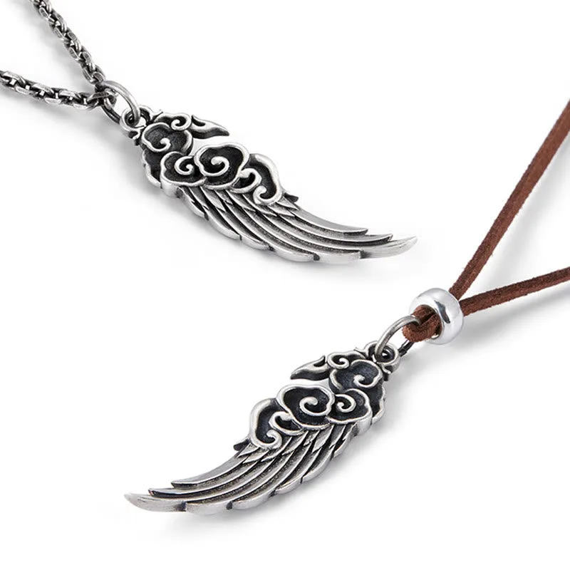 Mythstone 925 Sterling Silver Auspicious Clouds Wing Cotton RopeDeerskin Rope Necklace Pendant - Image 11