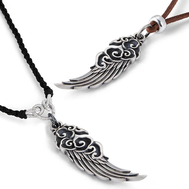Mythstone 925 Sterling Silver Auspicious Clouds Wing Cotton RopeDeerskin Rope Necklace Pendant - Image 10