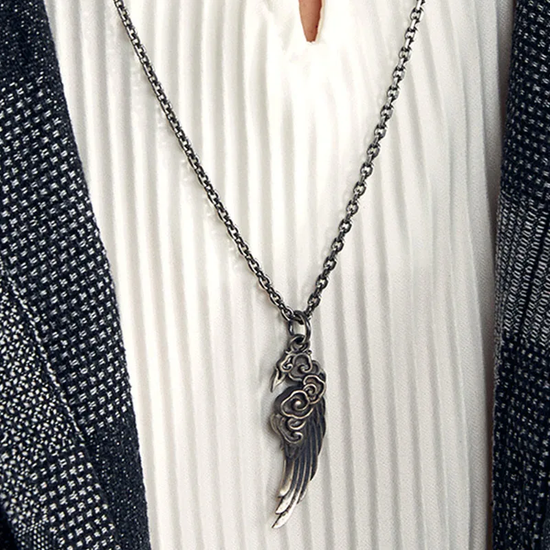 Mythstone 925 Sterling Silver Auspicious Clouds Wing Cotton RopeDeerskin Rope Necklace Pendant - Image 6