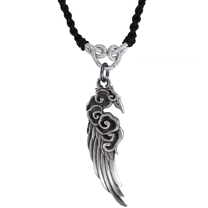 Mythstone 925 Sterling Silver Auspicious Clouds Wing Cotton RopeDeerskin Rope Necklace Pendant - Image 8