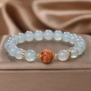 Mythstone Natural Aquamarine Flower Bead Healing Bracelet