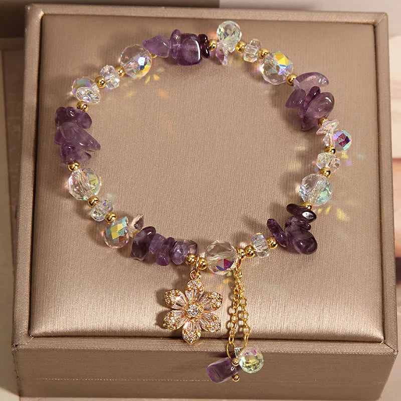 Mythstone Amethyst Citrine White Crystal Zircon Flower Spiritual Healing Bracelet - Image 2