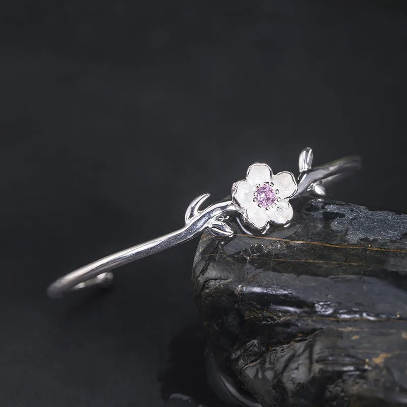 Mythstone 925 Sterling Silver Cherry Blossom Luck Bracelet Bangle - Image 2