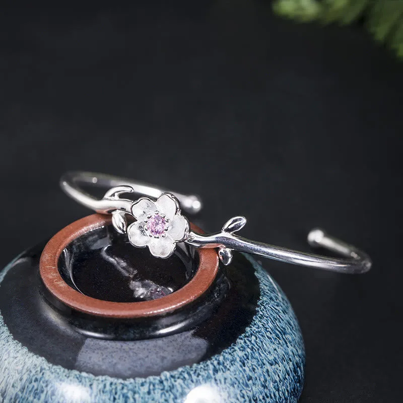 Mythstone 925 Sterling Silver Cherry Blossom Luck Bracelet Bangle - Image 5
