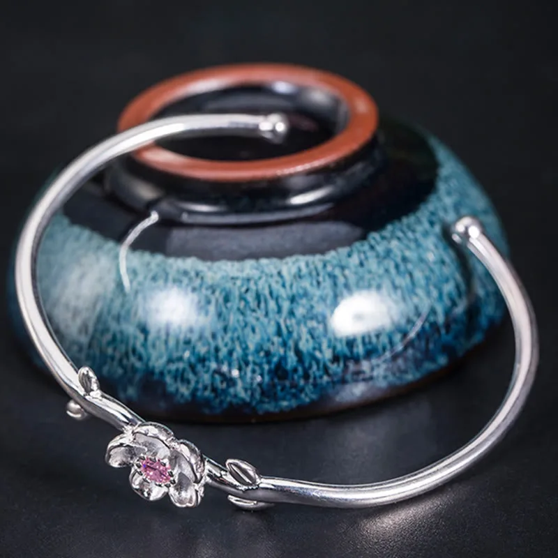 Mythstone 925 Sterling Silver Cherry Blossom Luck Bracelet Bangle - Image 8