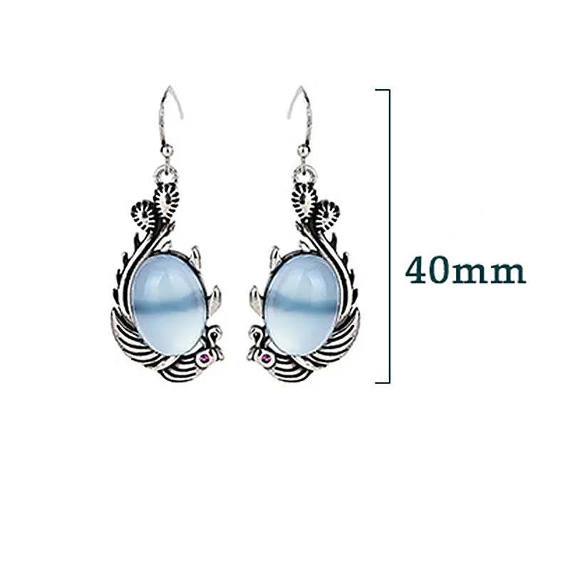 Mythstone - 925 Sterling Silver Posts Blue Chalcedony Koi Fish Balance Vitality Earrings - Image 5