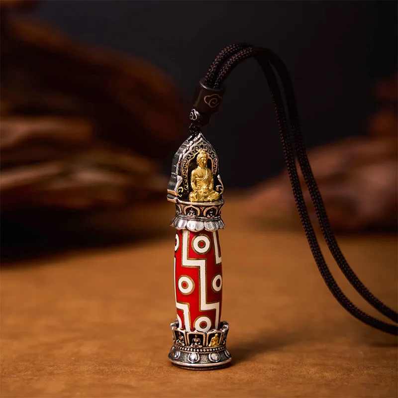 Mythstone Tibetan Medicine Buddha Nine-Eye Dzi Bead Protection Necklace Pendant - Image 2