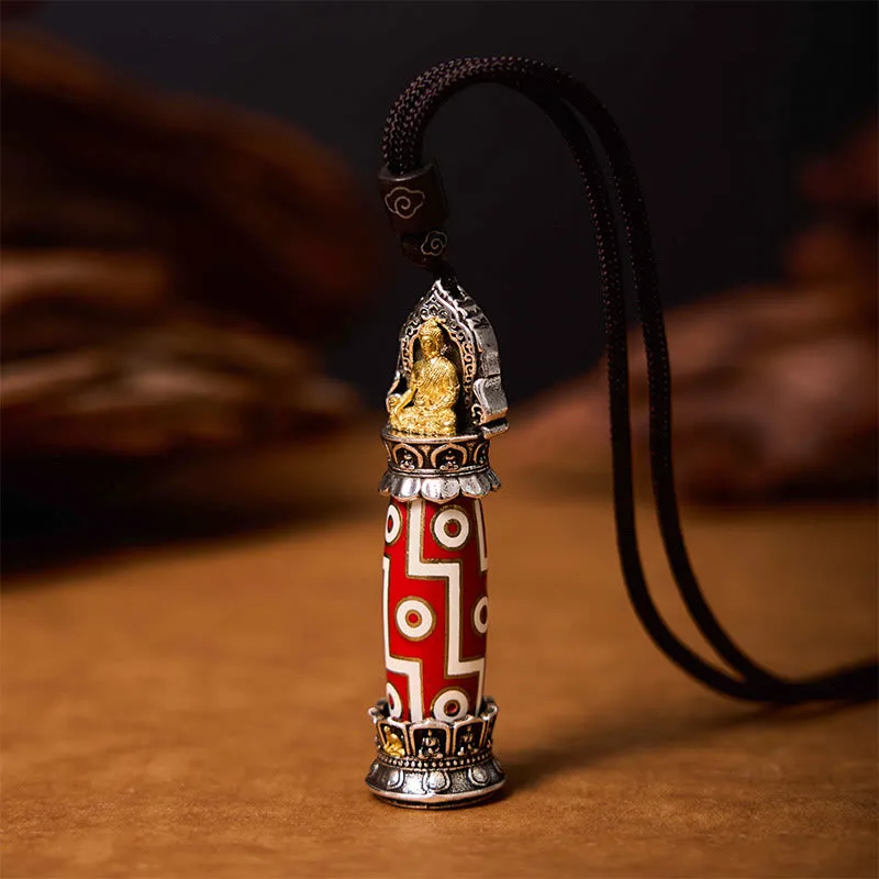 Mythstone Tibetan Medicine Buddha Nine-Eye Dzi Bead Protection Necklace Pendant - Image 3