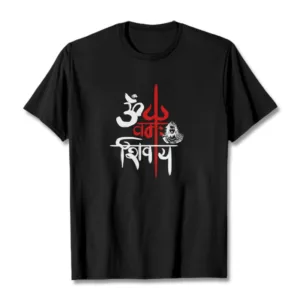 Mythstone OM NAMAH SHIVAYA Red Trident Cotton Tee T-shirt