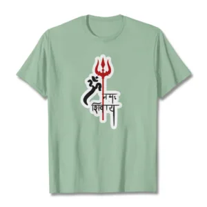 Mythstone OM NAMAH SHIVAYA Red Trident Profile Cotton Tee T-shirt