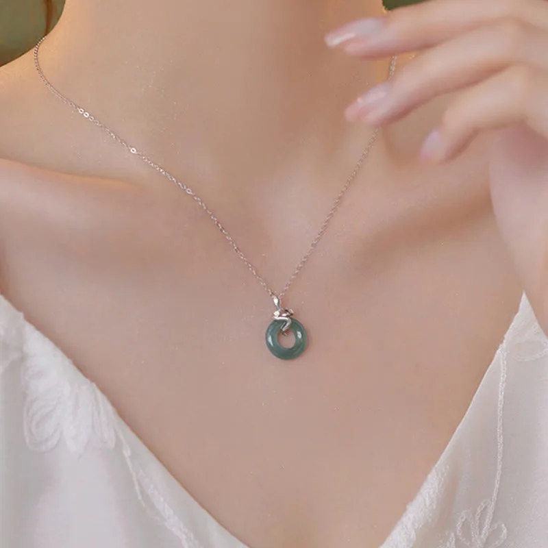 Mythstone 925 Sterling Silver 18K Gold Jade Peace Buckle Spirit Snake Peace Necklace Pendant - Image 3