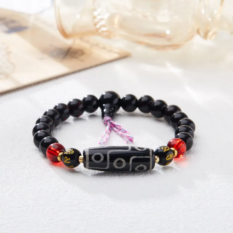 Mythstone Tibetan Nine-eye Dzi Bead Black Onyx Six True Words Wealth Protection Bracelet - Image 4