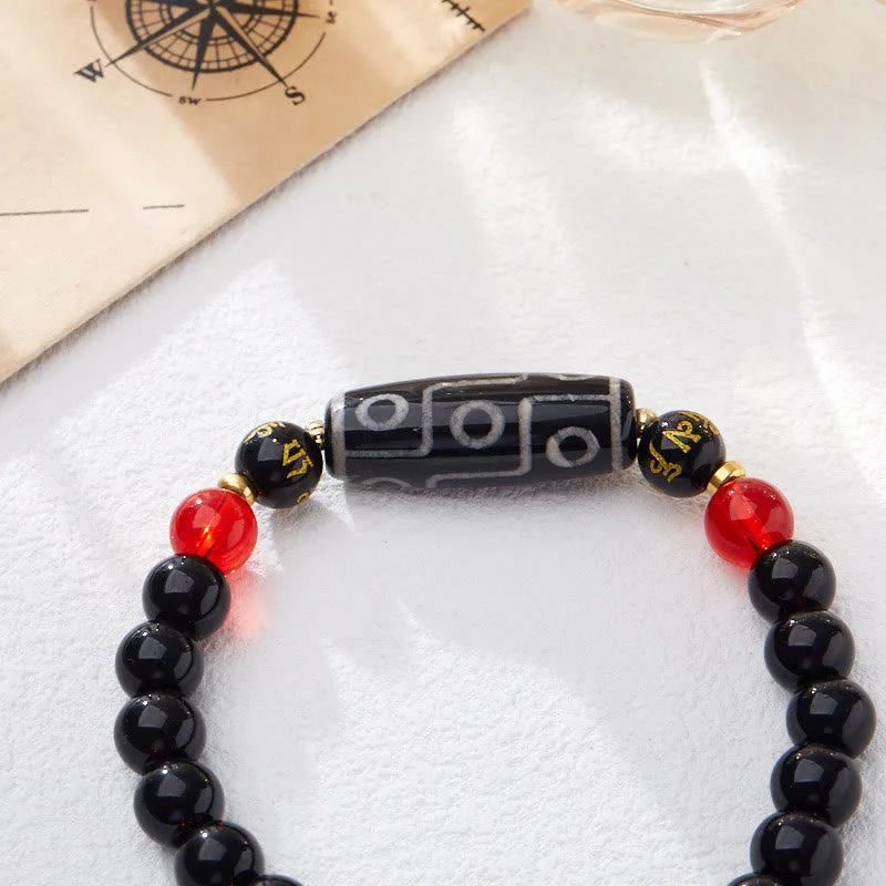 Mythstone Tibetan Nine-eye Dzi Bead Black Onyx Six True Words Wealth Protection Bracelet - Image 6