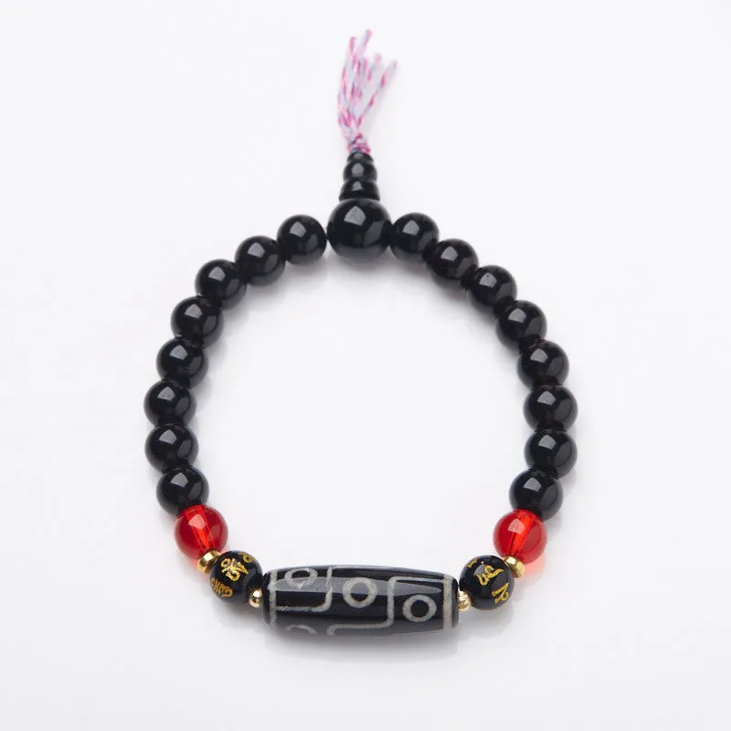 Mythstone Tibetan Nine-eye Dzi Bead Black Onyx Six True Words Wealth Protection Bracelet - Image 3
