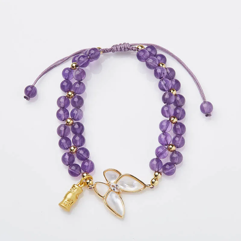 Mythstone Amethyst Butterfly Bamboo Balance Relieves Stress Braided String Bracelet - Image 3