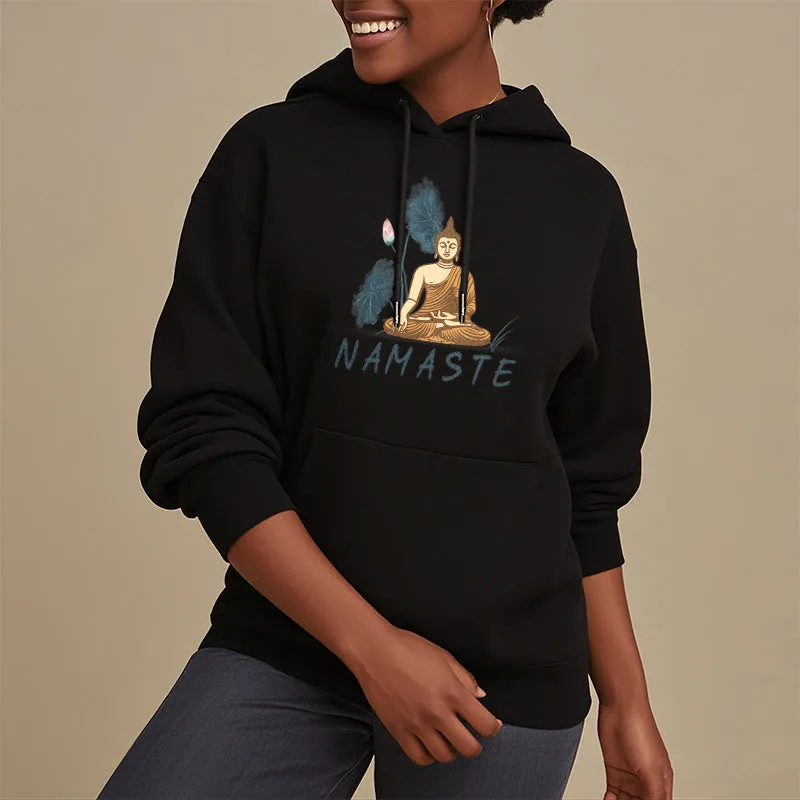 Mythstone NAMASTE Meditation Buddha Polyester Fleece Lined Hoodie - Image 74