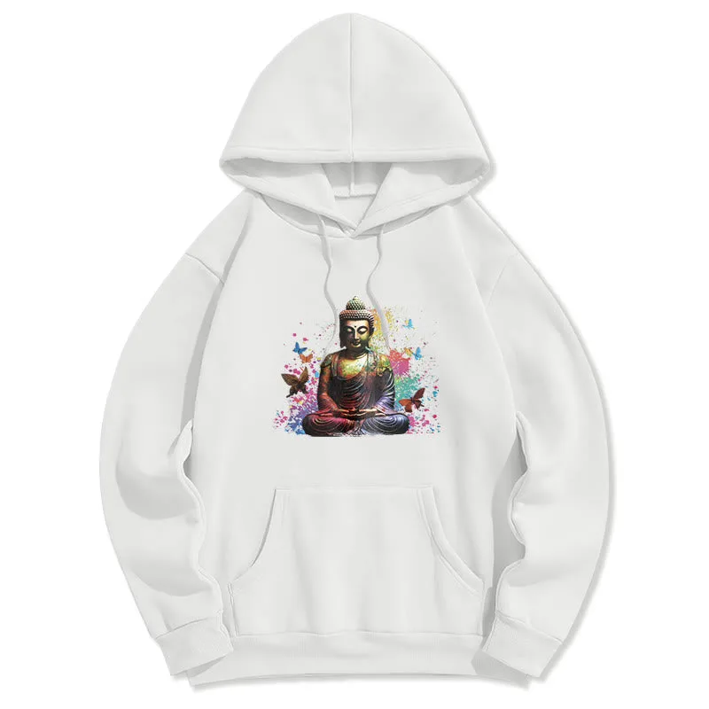 Mythstone Colorful Butterfly Flying Meditation Buddha Polyester Fleece Lined Hoodie - Image 10