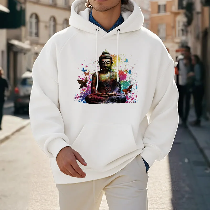 Mythstone Colorful Butterfly Flying Meditation Buddha Polyester Fleece Lined Hoodie - Image 13