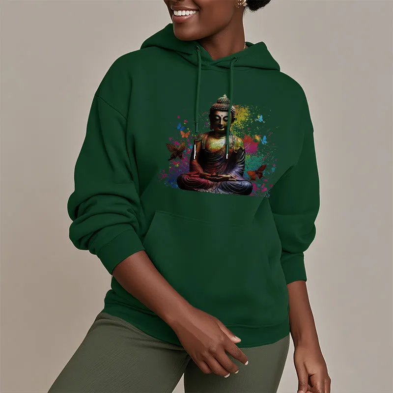 Mythstone Colorful Butterfly Flying Meditation Buddha Polyester Fleece Lined Hoodie - Image 23