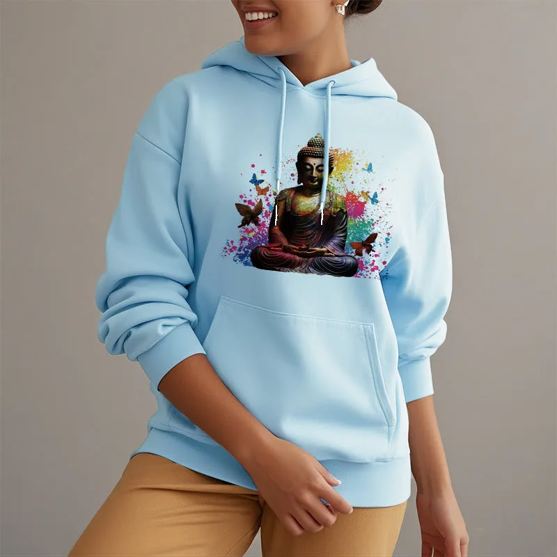 Mythstone Colorful Butterfly Flying Meditation Buddha Polyester Fleece Lined Hoodie - Image 20