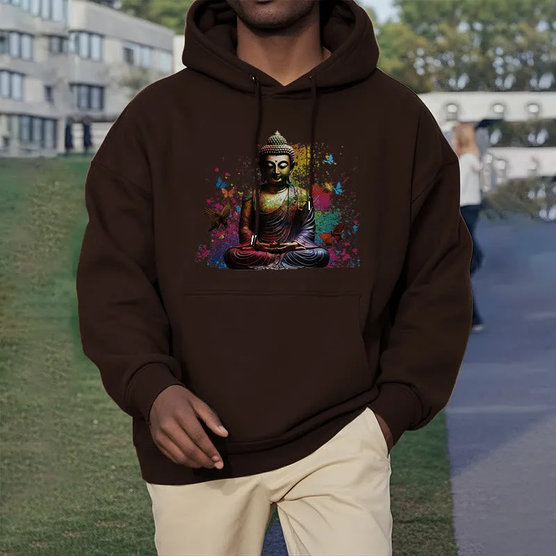 Mythstone Colorful Butterfly Flying Meditation Buddha Polyester Fleece Lined Hoodie - Image 31