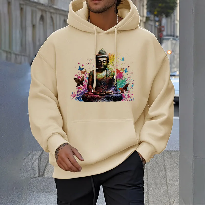 Mythstone Colorful Butterfly Flying Meditation Buddha Polyester Fleece Lined Hoodie - Image 17