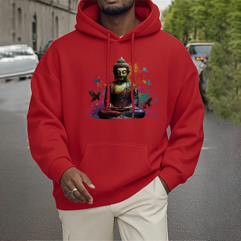 Mythstone Colorful Butterfly Flying Meditation Buddha Polyester Fleece Lined Hoodie - Image 27