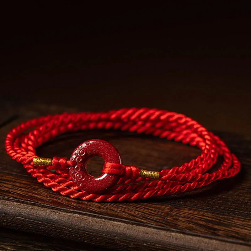 Mythstone Natural Cinnabar Peace Buckle Blessing Red String Belly Chain - Image 2