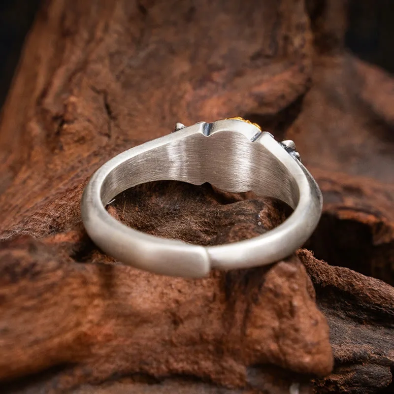 Mythstone 925 Sterling Silver Plated Gold Bodhisattva Tara Protection Adjustable Ring - Image 4