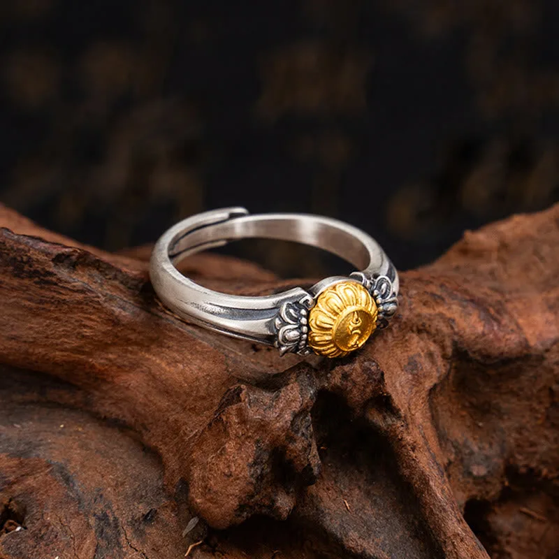 Mythstone 925 Sterling Silver Plated Gold Bodhisattva Tara Protection Adjustable Ring - Image 9